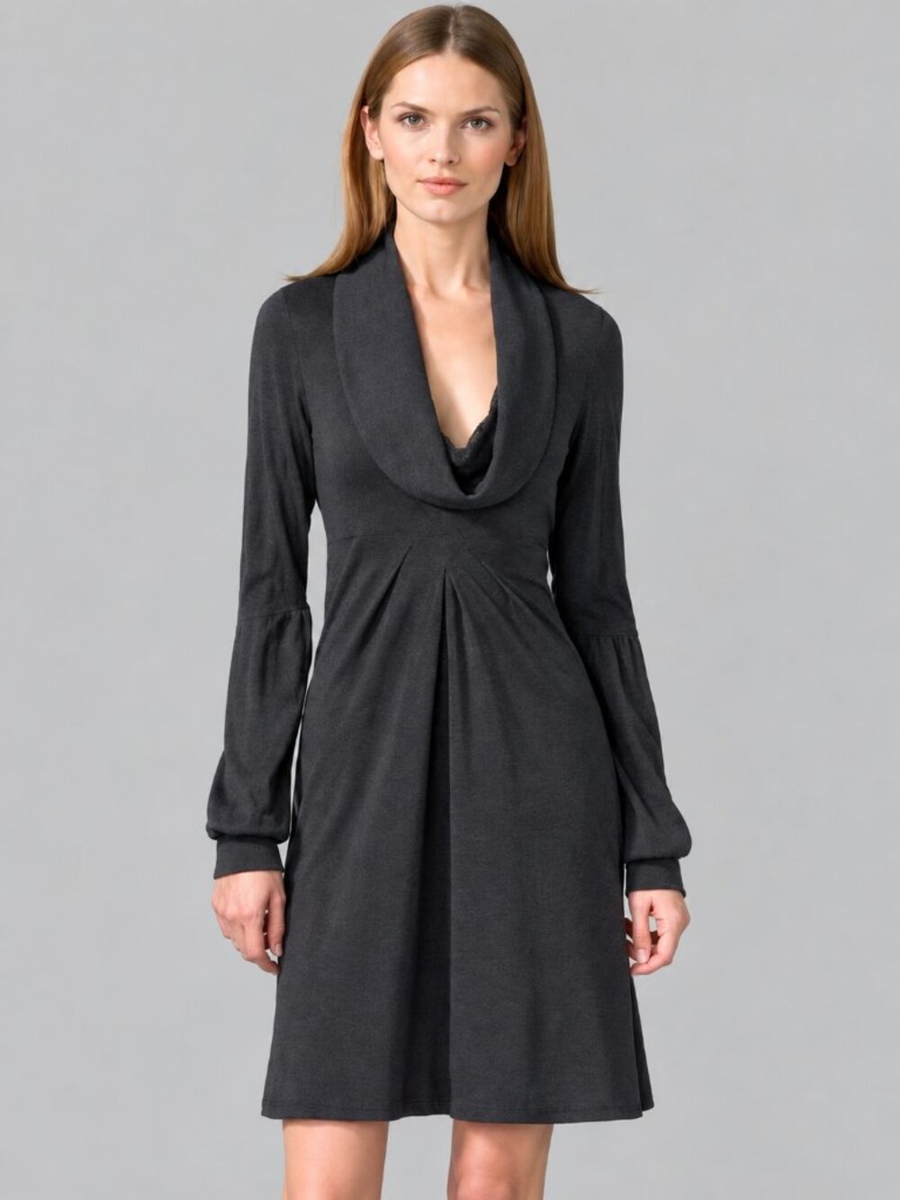 Diane von Furstenberg DVF Bilboa Black 100% Wool Cowl Neck Dress Size 6